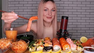 MUKBANG  Роллы суши гунканы салаты  Sushirolls gunkan salads не ASMR [upl. by Iot620]