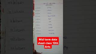 mid term date sheet class 12th Arts 20242025 [upl. by Andras]