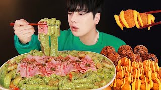 괴식아님💚 삼첩분식 바질크림떡볶이 먹방 ft 체다이불 감자폭탄 꿀조합 리얼사운드 떡볶이 먹방 Basil cream tteokbokki mukbang asmr X [upl. by Blessington]