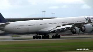 Lufthansa A340600 arrival 26R at YVR HD [upl. by Wendeline]