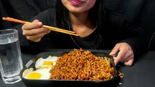 Black Bean Noodles and Eggs  ASMR mukbang [upl. by Linoel446]