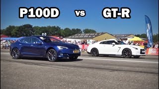 Can a Nissan GTR beat a Tesla P100D with launch control [upl. by Ailecara]