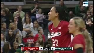 Taylor Landfair Kill Harper Murray back row kill Nebraska Husker Volleyball Michigan State 101824 [upl. by Rehpotsirahc433]