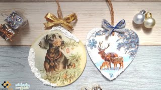 Mira Cómo Decoro 👀 estos Adornos Navideños de Madera con Decoupage y Resina 🎄 [upl. by Sewole]