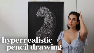 Hyperrealistic pencil drawing of a leopard 🐆 Charcoal drawing process using indentation technique [upl. by Nlocnil]