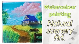 Beautiful Village Scenery painting Village Scenery Art🏡 [upl. by Hallock]