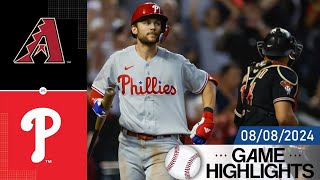 Arizona Diamondbacks vs Philadelphia Phillies Game Highlights 08082024  MLB Highlights 2024 [upl. by Anoid]