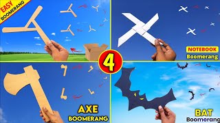 4 Best flying boomerang  how to make boomerang at home  returnable paper toy  notebook paper toy [upl. by Alakam]