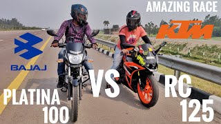 KTM RC 125 VS BAJAJ PLATINA 100  Epic Race 🤣  First Time In youtube  Met with Become Youtuber [upl. by Wolfgang]