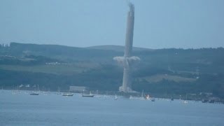 DEMOLITION Inverkip Power Stations chimney brought down with two explosions [upl. by Clyde]