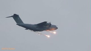 Swedish AF TP84 amp FAF A400M Atlas Popping out FLARES [upl. by Llerihs]