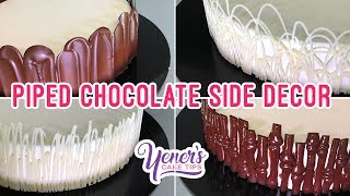 PIPED CHOCOLATE SIDE DECOR Tutorial  Yeners Cake Tips with Serdar Yener from Yeners Way [upl. by Eussoj]