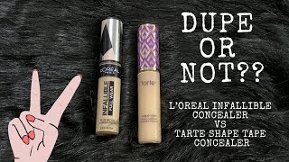 LOREAL INFALLIBLE CONCEALER VS TARTE SHAPE TAPE CONCEALER DUPE ALERT  CONCEALER TAGALOG REVIEW [upl. by Tonkin]