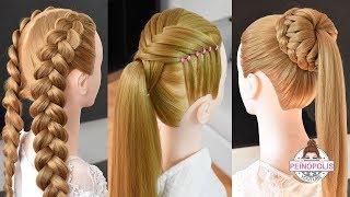 3 PEINADOS FACILES con TRENZAS para NIÑAS  COLETAS ALTAS de MODA 2024 [upl. by Ahsinelg]