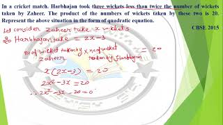 In a cricket match Harbhajan took three wickets less than twice the number of wickets taken by Zahe [upl. by Schilling]