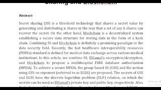 A Security Model of Multihospital FHIR Database Authorization Based on Secret Sharing and Blockchain [upl. by Auqenehs]