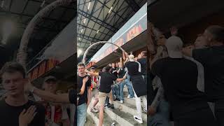 Soccer fans make an impressive structure out of beer cups 🤣🍺  🎥 kvmechelen [upl. by Akcirahs113]