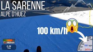 The Sarenne in 5 mins  ski at Alpe dHuez in 2023  More than 100kmh  Longest black Slope Europe [upl. by Sal398]