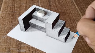 How to draw easy two stairs in one part 3d art on paper for beginners [upl. by Nivla]