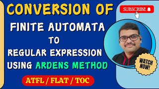 CONVERSION OF FINITE AUTOMATA TO REGULAR EXPRESSION USING ARDENS METHOD IN AUTOMATA THEORY  TOC [upl. by Avi682]