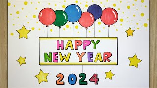 Menggambar tema tahun baru 2024  How to draw happy new year 2024 [upl. by Anirdnaxela3]