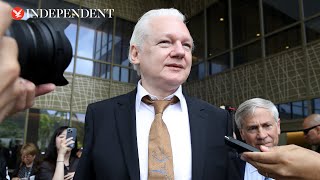 Watch again WikiLeaks founder speaks in first public appearance after being freed from jail [upl. by Akinajnat]