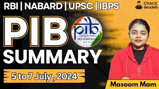 PIB for RBI Grade B 2024 5th to 7th JULY 2024 [upl. by Dolloff]