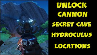 Activate the cannon puzzle secret cave and travel point hydroculus locations genshin impact [upl. by Airolg777]