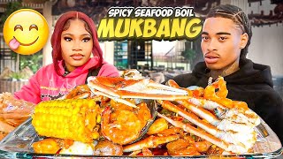 SPICY SEAFOOD BOIL MUKBANG Q amp A THINGS GET JUICY🌶️🔥 [upl. by Nnomae]