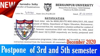 Postpone of 3rd and 5th semester  Berhampur University  2020 dj nath creation Notification [upl. by Ynomrah954]