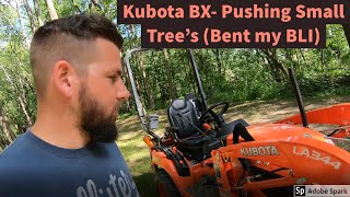 Kubota BX Clearing land and pushingdigging trees [upl. by Orthman416]