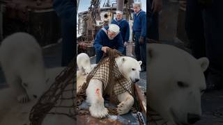 A mother polar bear and her cub plead with a sailor to free them from a net polarbear [upl. by Ennaihs]