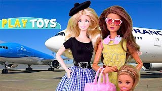 Barbie Doll amp Chelsea Travel Routine for Airplane Trip Play Toys [upl. by Korff]