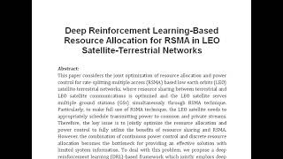 Deep Reinforcement Learning Based Resource Allocation for RSMA in LEO Satellite Terrestrial Networks [upl. by Dixie]