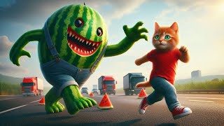 Kitten Chased By Watermelon Monster kitten cutecat cat aicover [upl. by Breana]