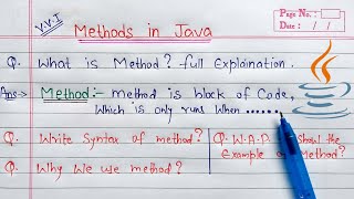 Methods in Java Hindi  What is method Explain with Syntax amp Example [upl. by Auqenet]