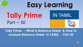 Tally Prime – What is Balance Sheet amp How to analyse Balance Sheet in TAMIL  Part 30 [upl. by Oinotla]