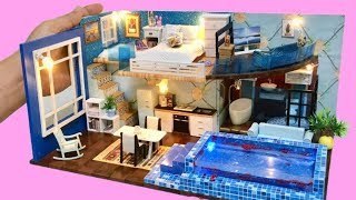 DIY 2STOREY CINDERELLA DOLLHOUSE with a REAL SWIMMING POOL [upl. by Aynekal]