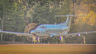 RARE VISITOR Tradewind PC12 N436TW taxi  takeoff from Blairstown 1N7 [upl. by Amadus]