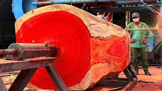 Wood Cutting Skills  Working With A Giant Red Wood Lathe [upl. by Schechinger]