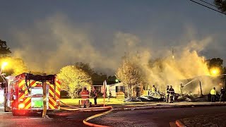 Crews battle fully involved abandoned home fire in Edgefield [upl. by Velasco]