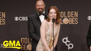 Emma Stone had the best response to Taylor Swift cheering for her Golden Globes win [upl. by Akirehs]