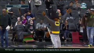 Spurs Coyote dressed as Batman catches bat pregame [upl. by Elysee]