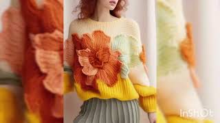 Handmade threedimensional crocheted sweater Floral Cosy Cotton Knit Tops Fall [upl. by Alarice]