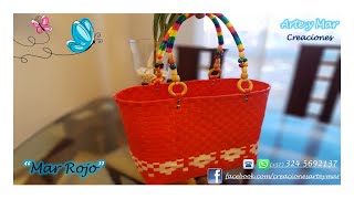 Bolso en zuncho artesanal color rojo con asas personalizadas bolsos Bolsoenzuncho colombia [upl. by Lorusso]