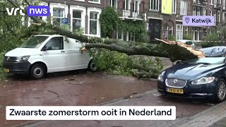 Zware zomerstorm Poly raast over Nederland bomen ontworteld en wegdek vol takken [upl. by Levona]