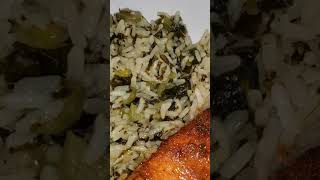 Callaloo seasoned rice served with baked Salmon 😋 dinnerideas salmo [upl. by Goar]