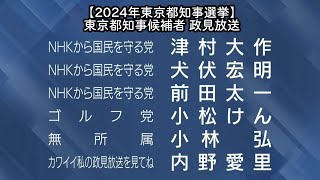 【2024年東京都知事選挙】東京都知事候補者 政見放送（20240627） [upl. by Euqirne917]