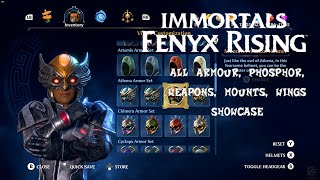 Immortals Fenyx Rising  All Cosmetics Showcase Armour Weapons Phosphor Skins Wings amp Mounts [upl. by Laurentia858]