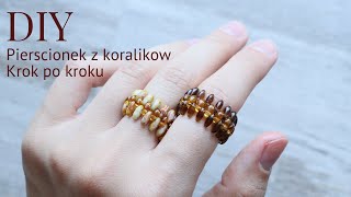 Subtitles DIY Pierścionek z koralików Super DUO i Rizo 💍  Super DUO amp Rizo bead ring diyjewelry [upl. by Nylazor]